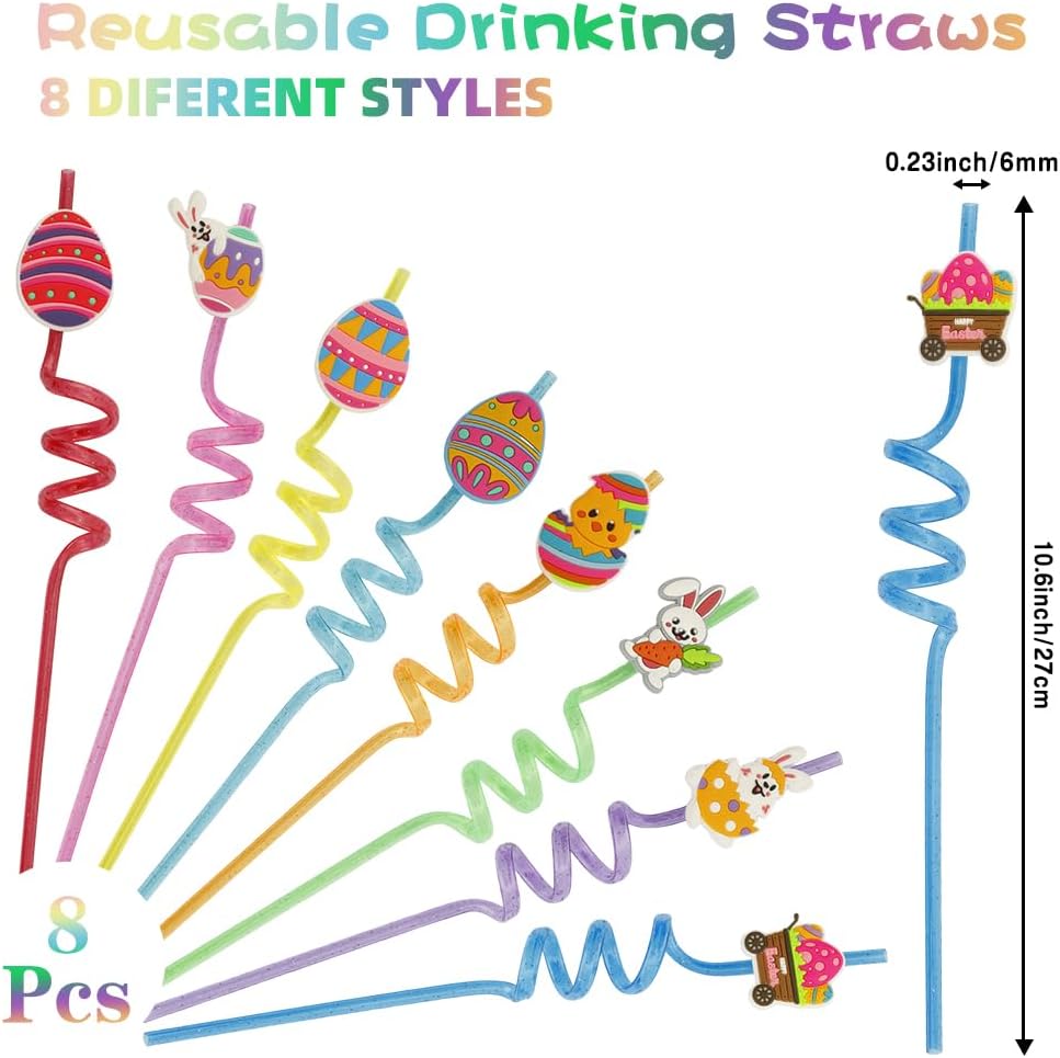 8 Pzas Popote Plástico Reutilizable para Fiesta Pascua