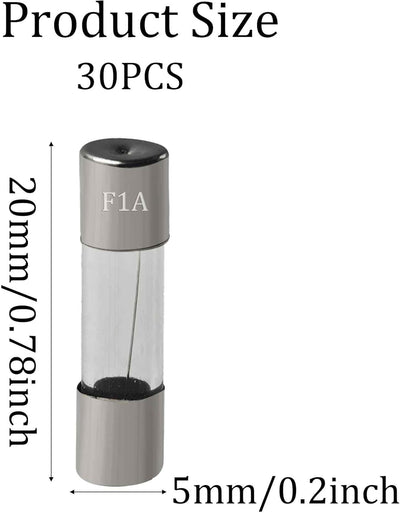 30 Fusibles Vidrio Acción Lenta 0.2x0.78pulg 1A 250V