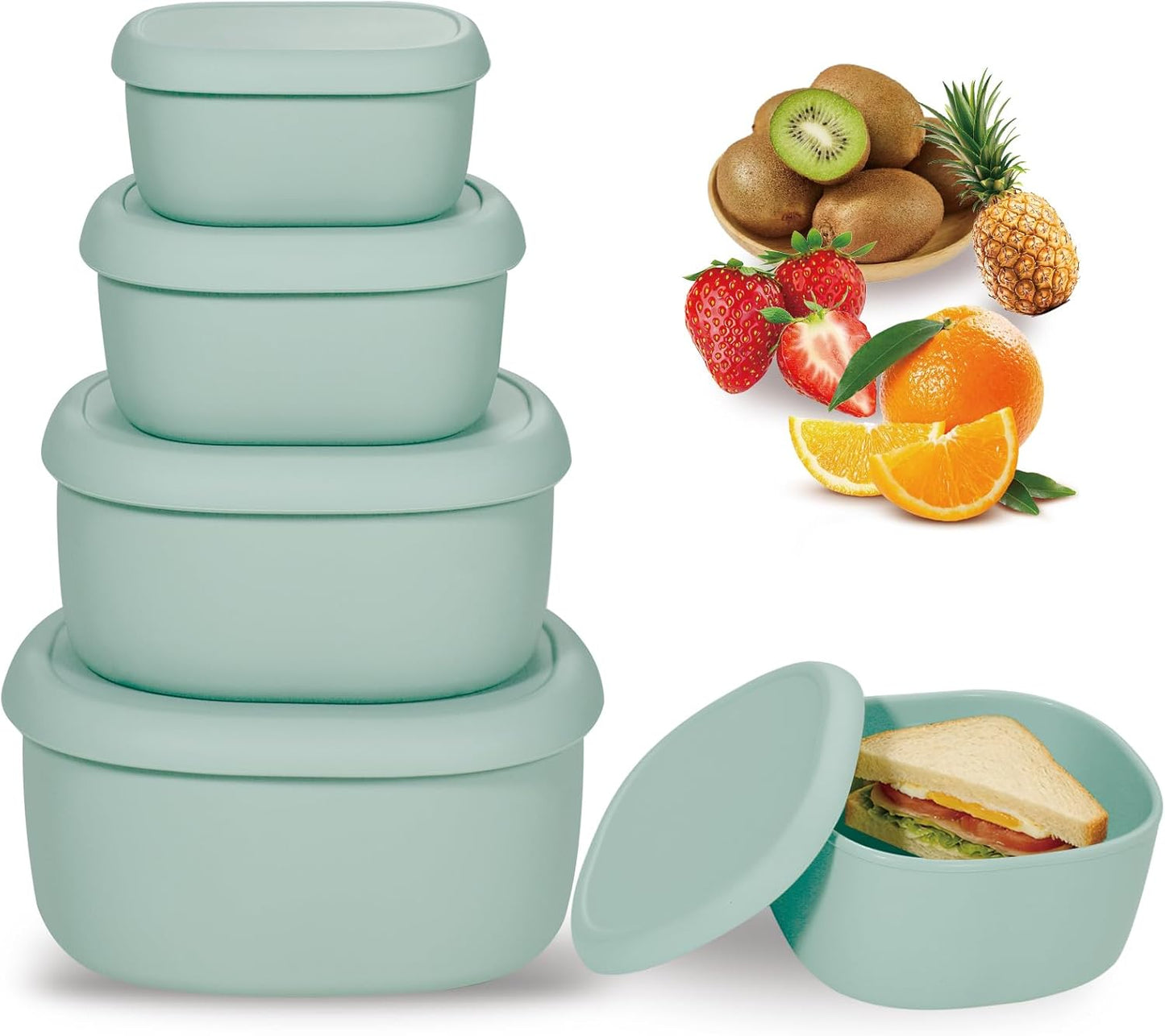 4 Pack Contenedores Silicón con Tapas Bento Box 6.7-30oz Verde