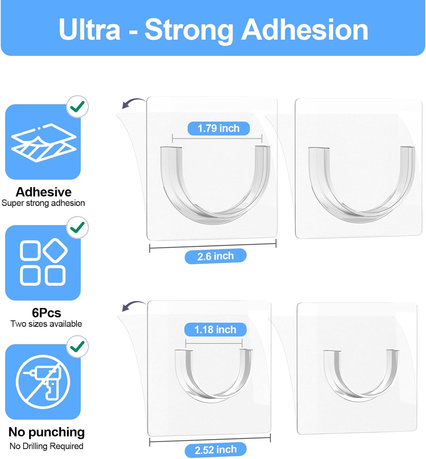 6 Soportes adhesivos para barra ducha sin taladrar 30lb