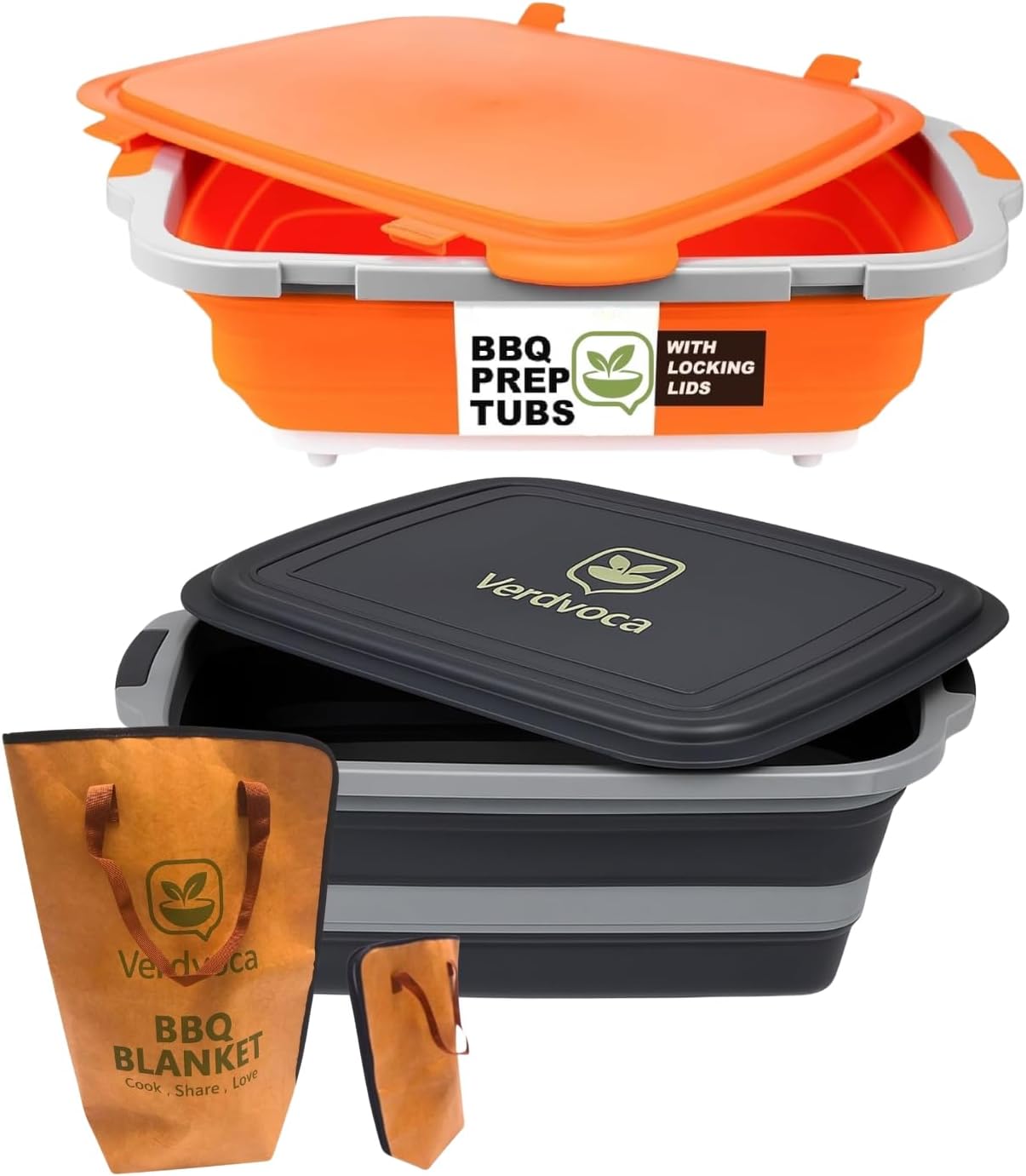 2 Pzas Tub Colapsable BBQ 16L y Manta BBQ 21pulg Tyvek Marrón