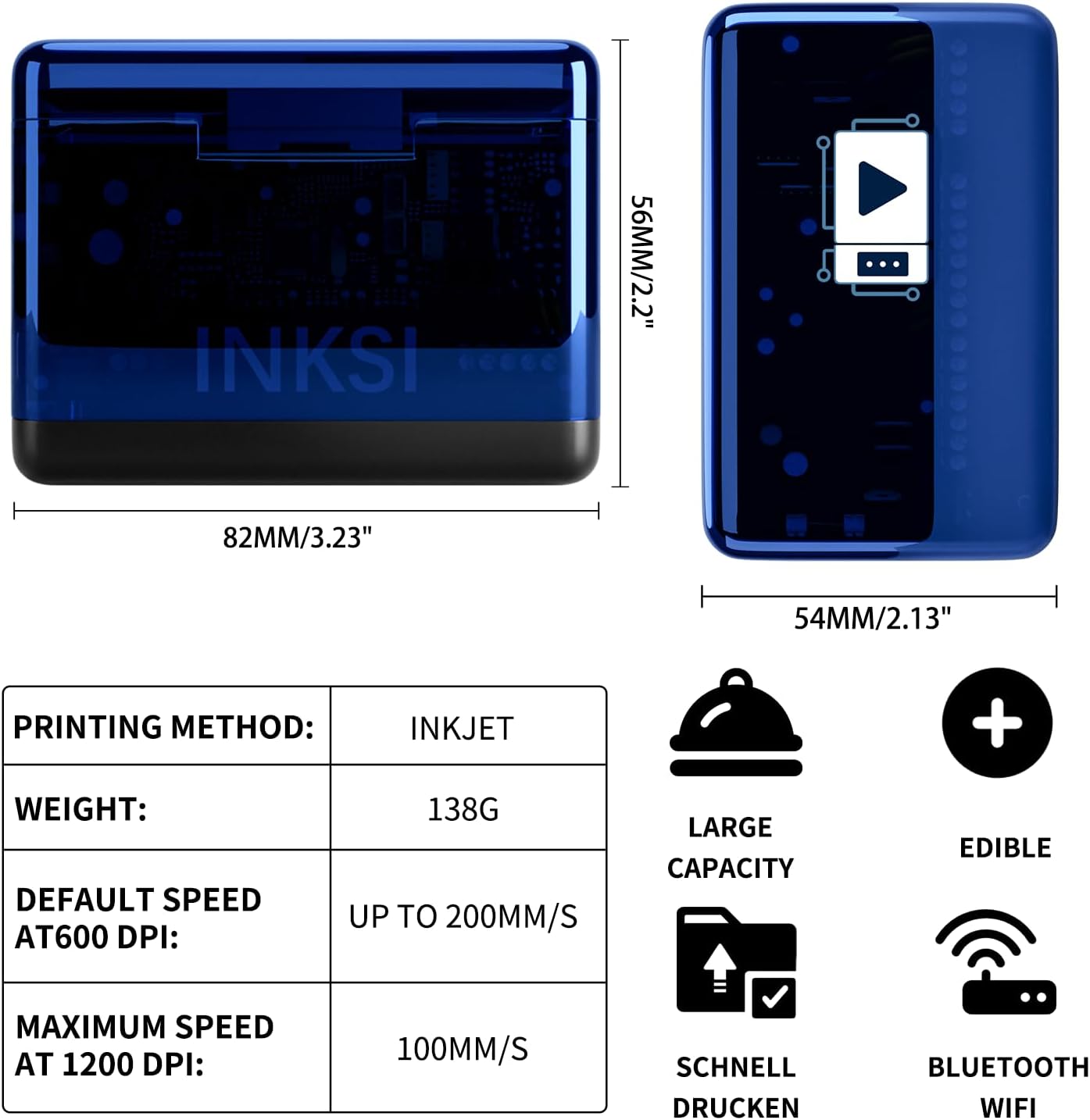 Impresora alimenticia portátil con Bluetooth y Wi-Fi
