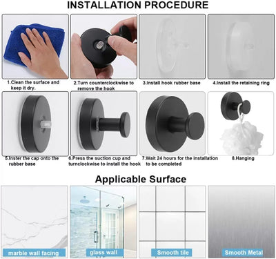 Ganchos ventosa adhesivo para baño cocina set 2 negro