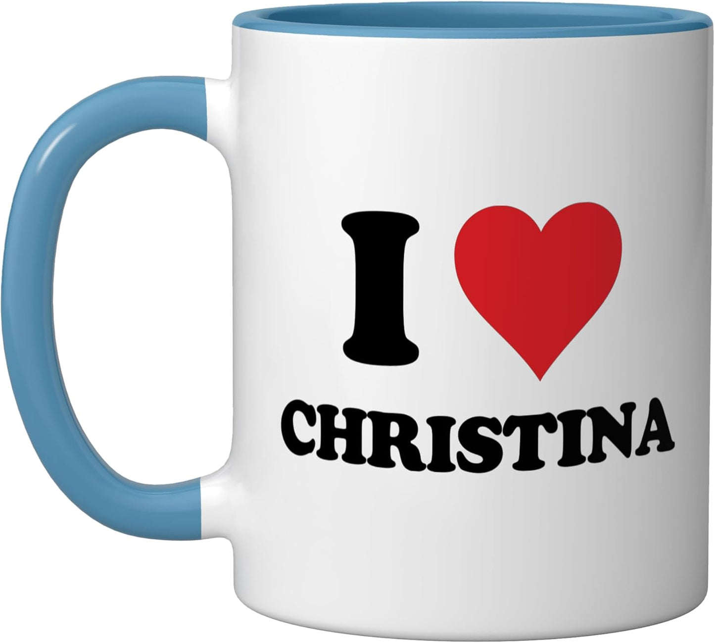 Taza cerámica personalizada azul/blanco I Heart Christina