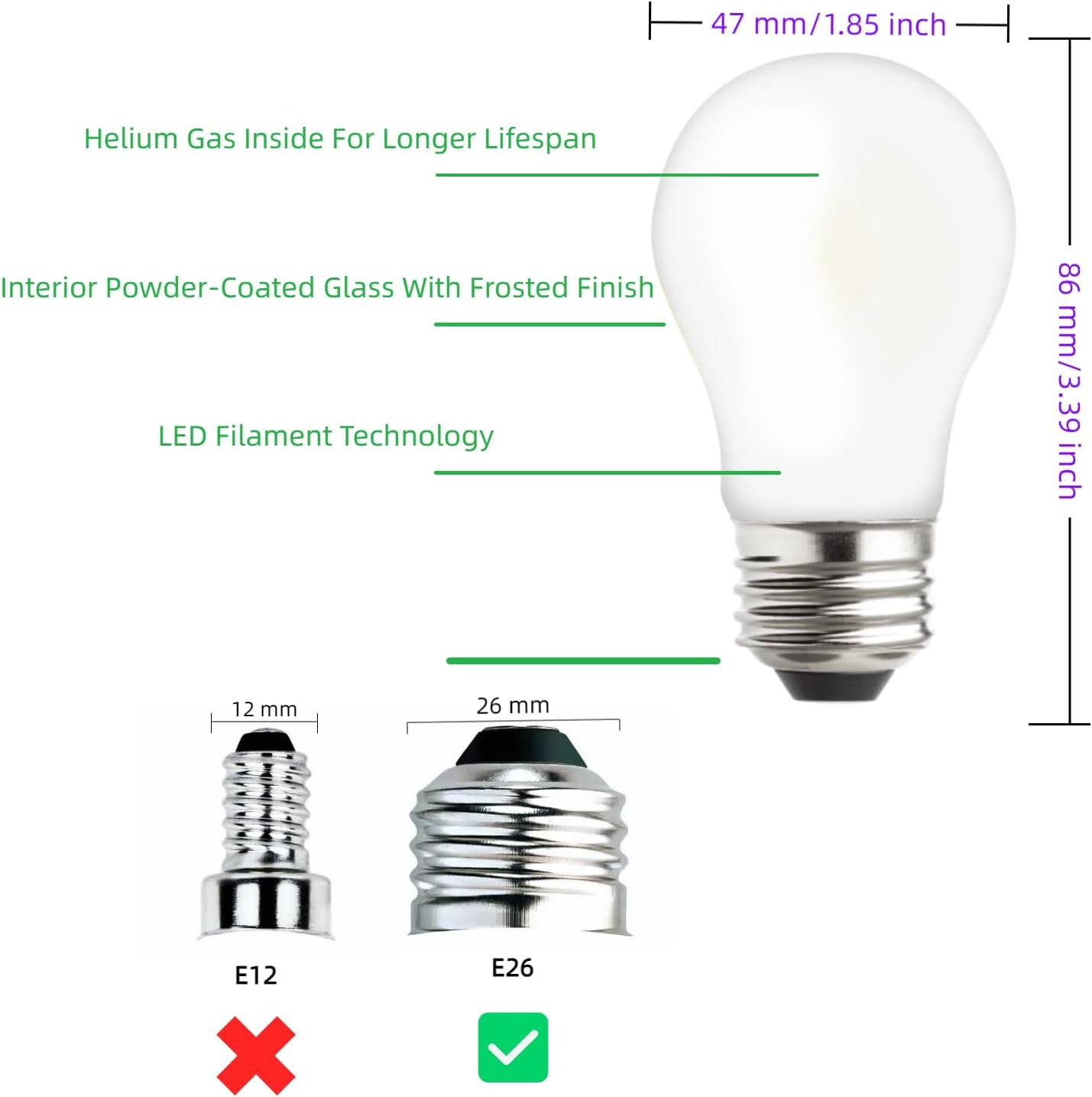 Bombillas LED A15 regulables E26 3000K blanco cálido