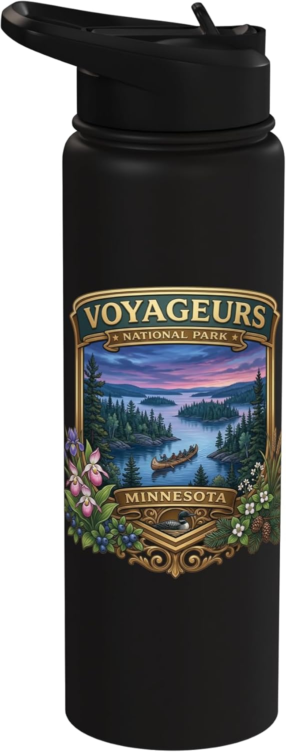 Botella de agua acero inoxidable aislada souvenir Voyageurs National Park
