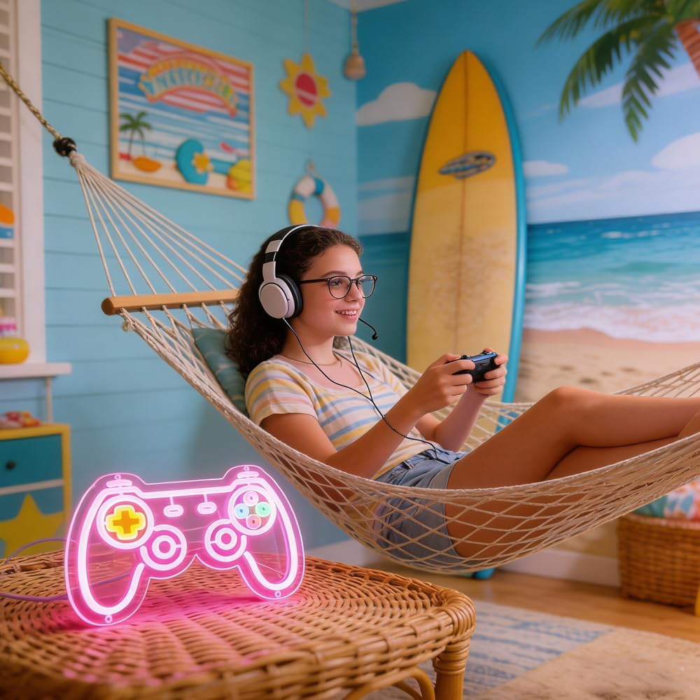Cartel Neón Rosa con Mando LED USB para Niña Dormitorio