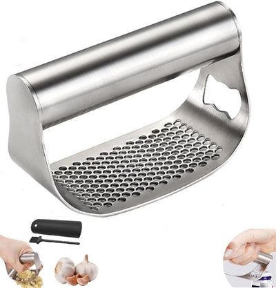 Prensa ajo acero inox con pelador y cepillo 1 juego