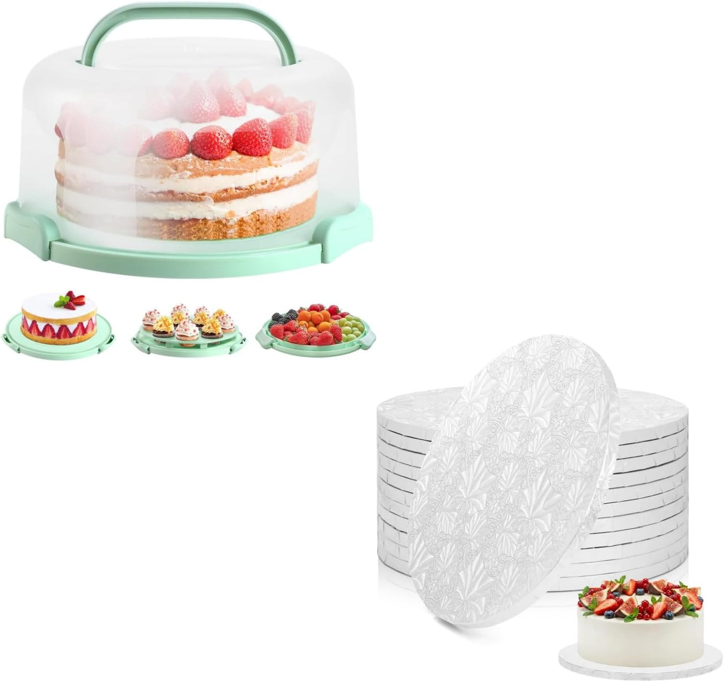 Base Pastel con Tapa Asa 12 Pzas 10pulg Blanca