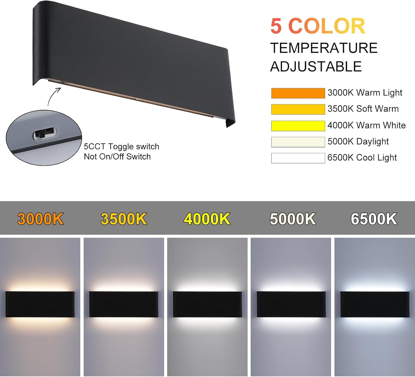 Lámpara LED pared regulable 3000K-6500K moderna 33pulg