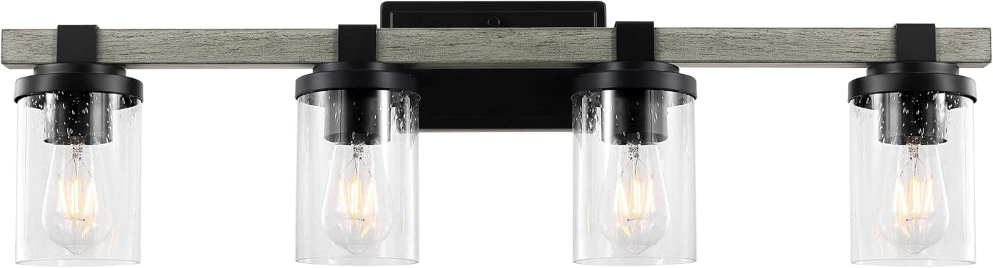 Lámpara industrial de baño 32pulg 4 luces negro madera