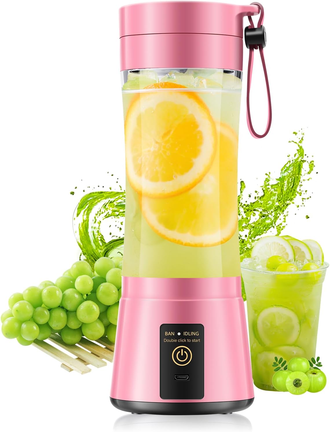 Licuadora portátil inalámbrica para batidos personal ligera recargable taza sin BAP 12.8 fl oz 6 cuchillas
