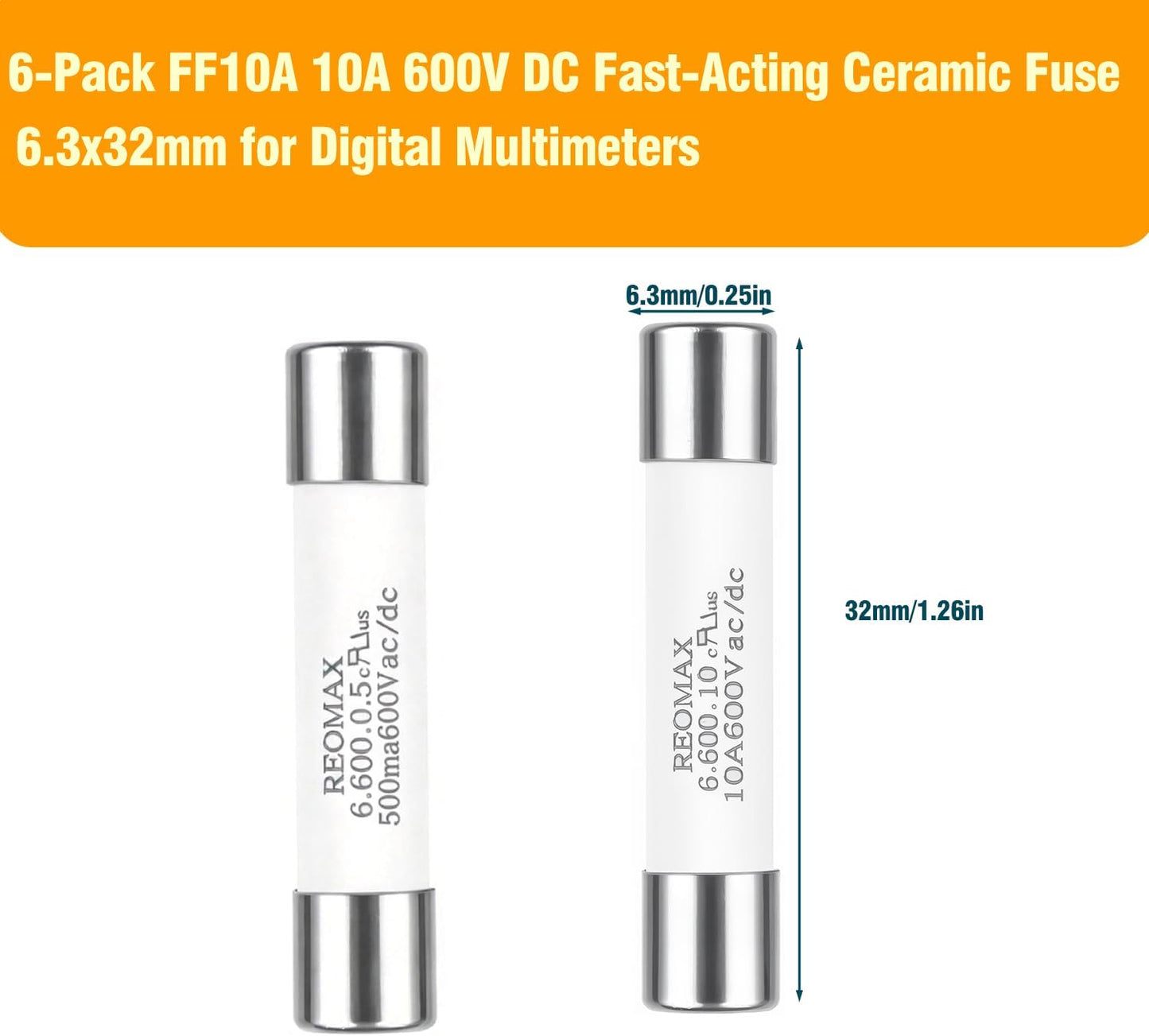 Fusible cerámico multímetro digital FF10A 10A 600V DC