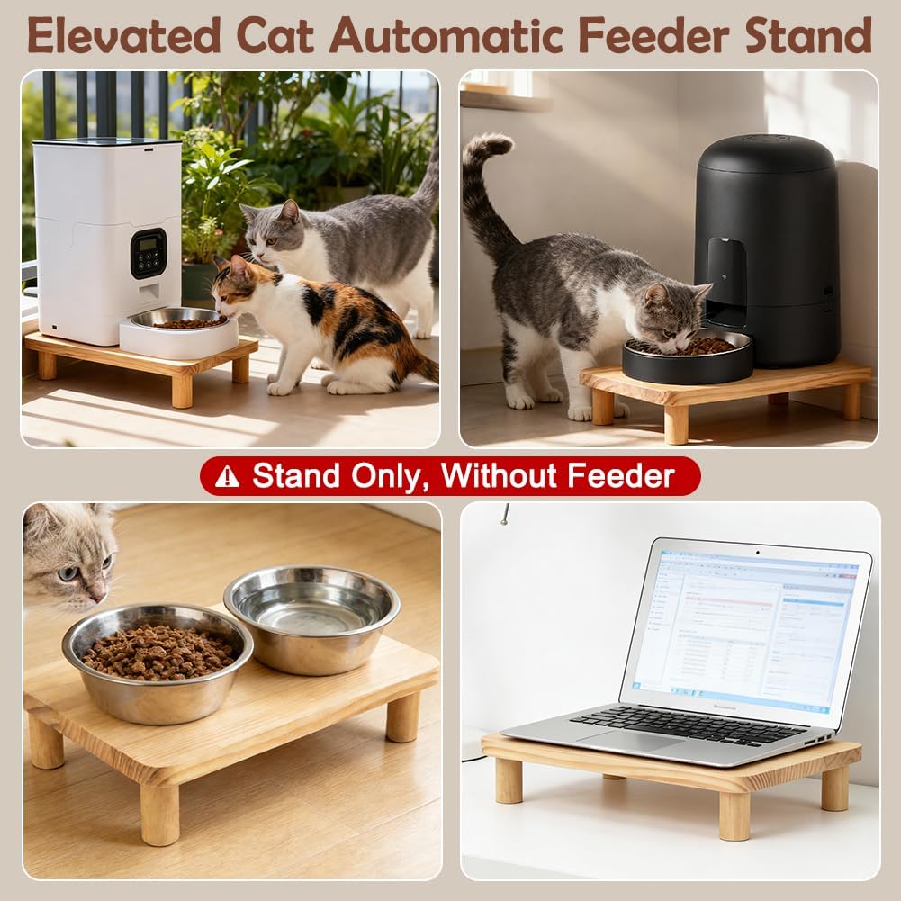Soporte comida gatos cuencos elevado 2.4pulg madera