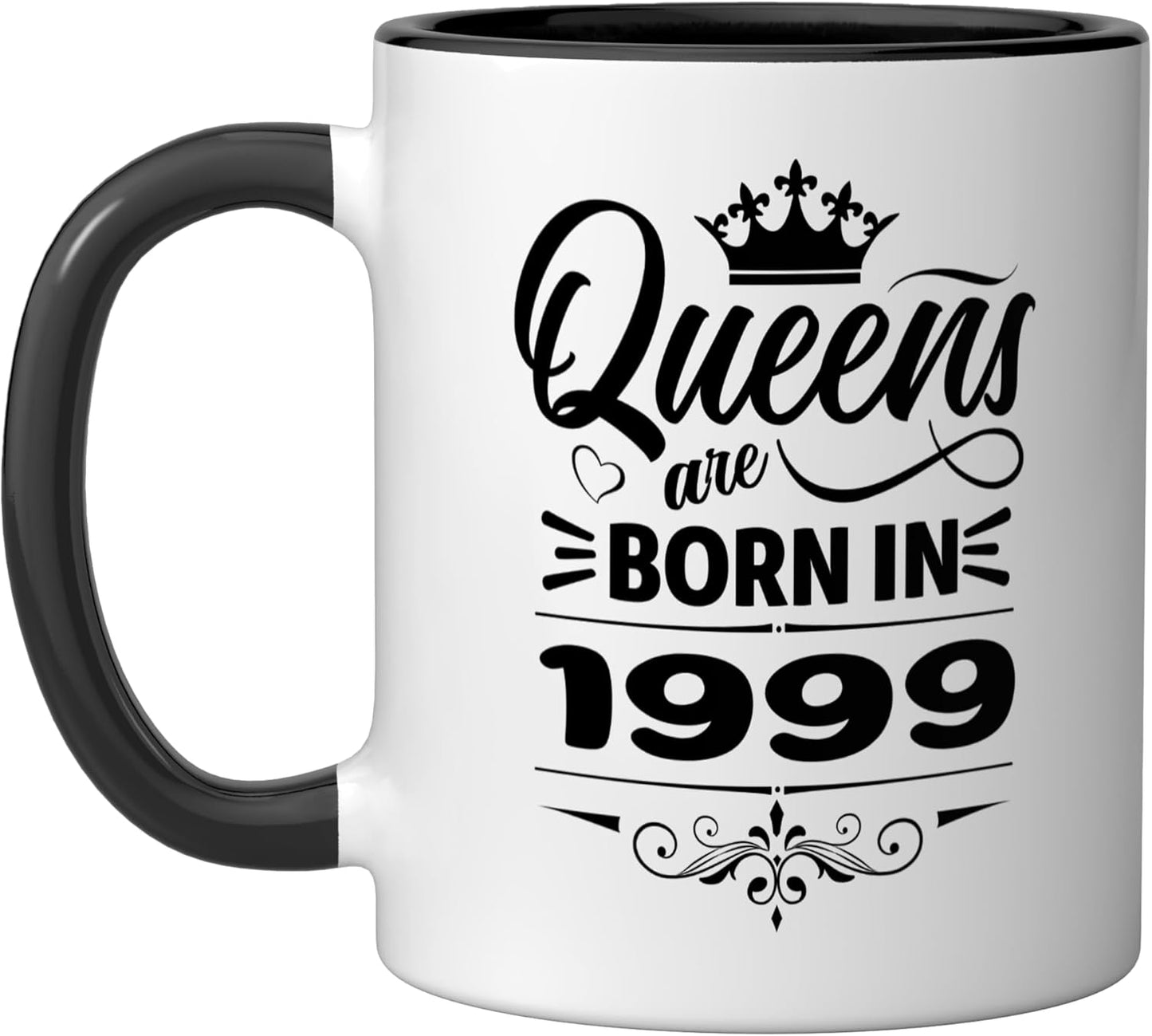 Taza cerámica para mujer cumpleaños Queens Are Born 1999 negro/blanco