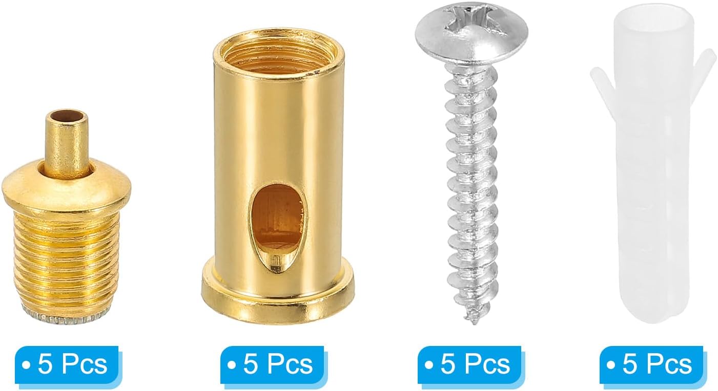 Set 5 Conectores Cable Acero Ajustables Base Colgar Lámpara Dorado