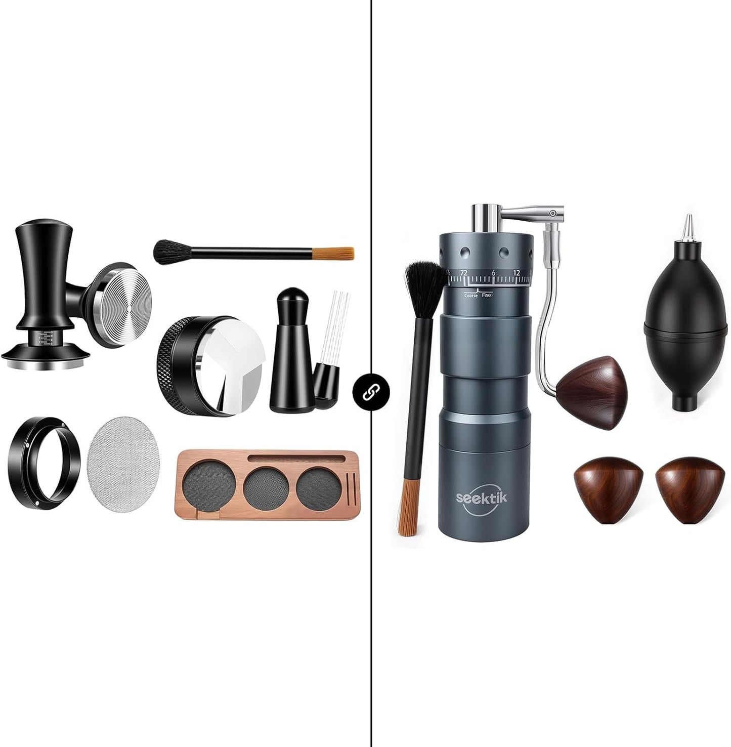 Set 7 pcs tamper espresso con molino café ajustable