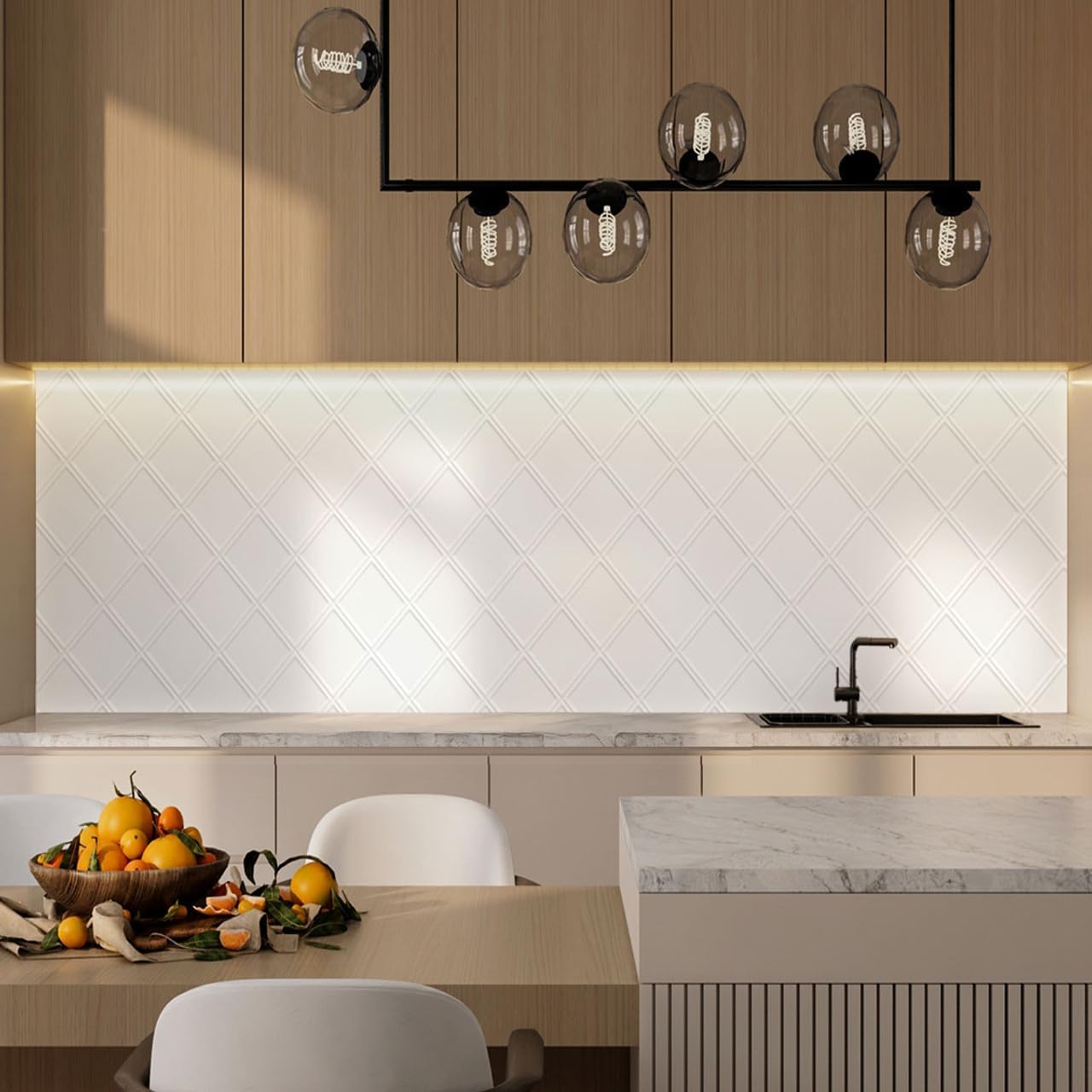 Paneles PVC rombos salpicaduras blanco envejecido 12x12pulg