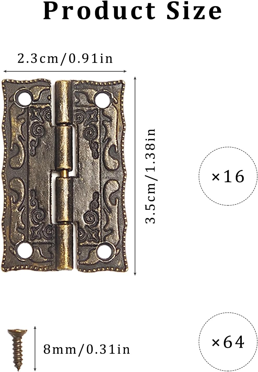 Pack 16 Bisagras Bronce Plegables Diseño Floral para Cajas Joyería