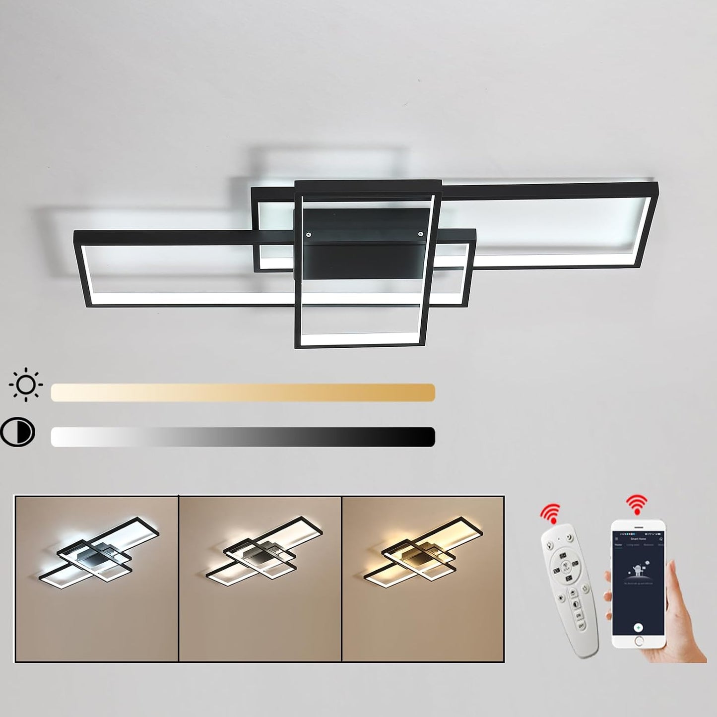 Lámpara araña LED regulable control remoto 3000K-6000K negro