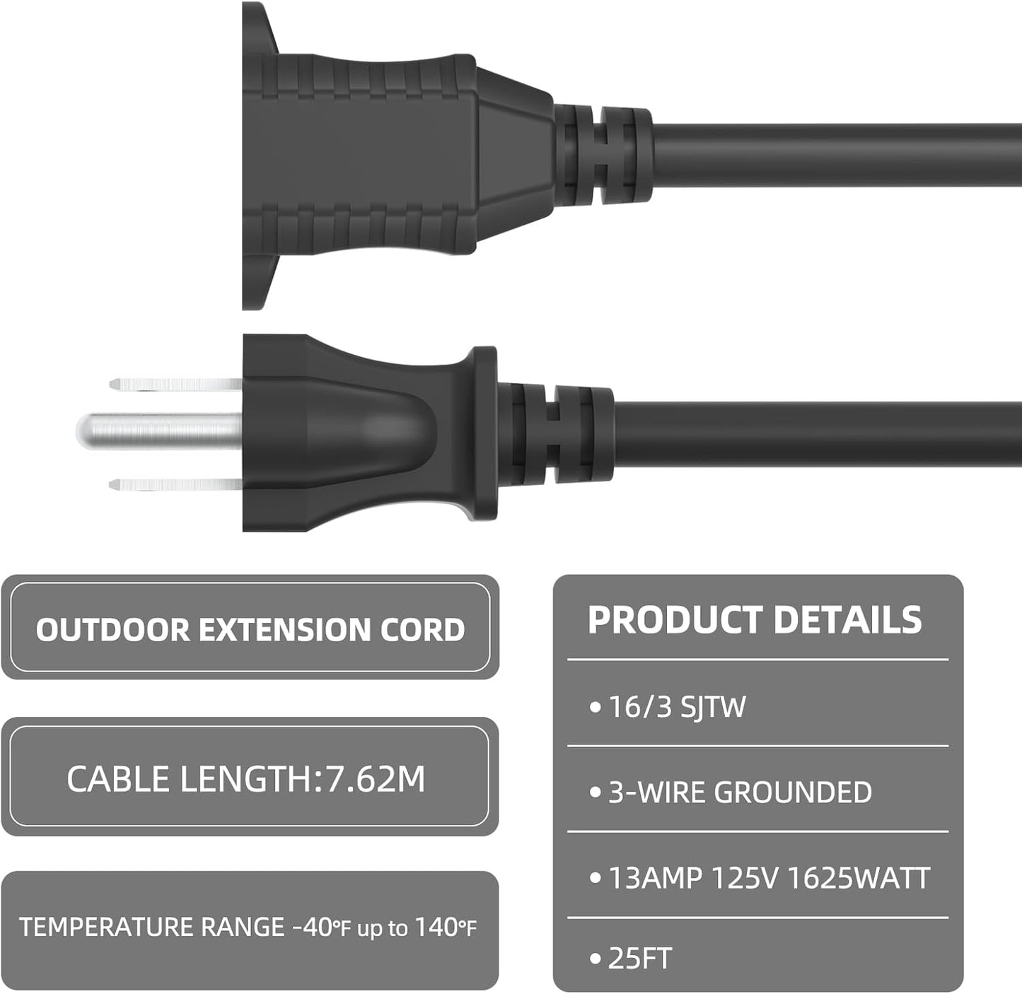 Cable extensión impermeable 3 clavijas 30pies hogar jardín