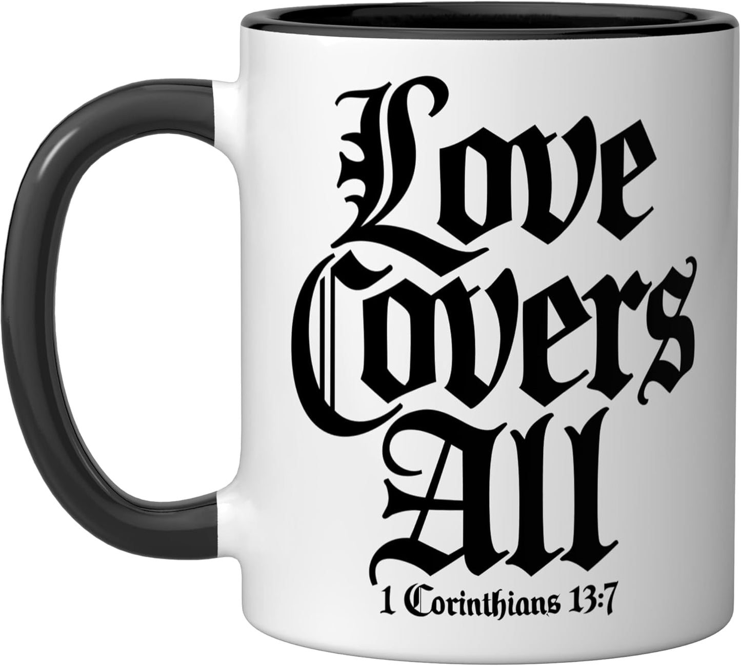 Taza Cerámica Love Covers All Scripture Negro/Blanco