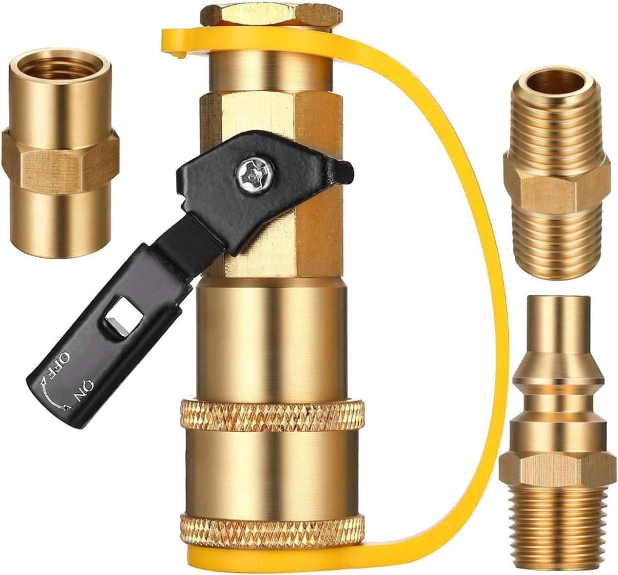 Adaptador propano RV 1/4pulg con válvula cierre y enchufe macho NPT