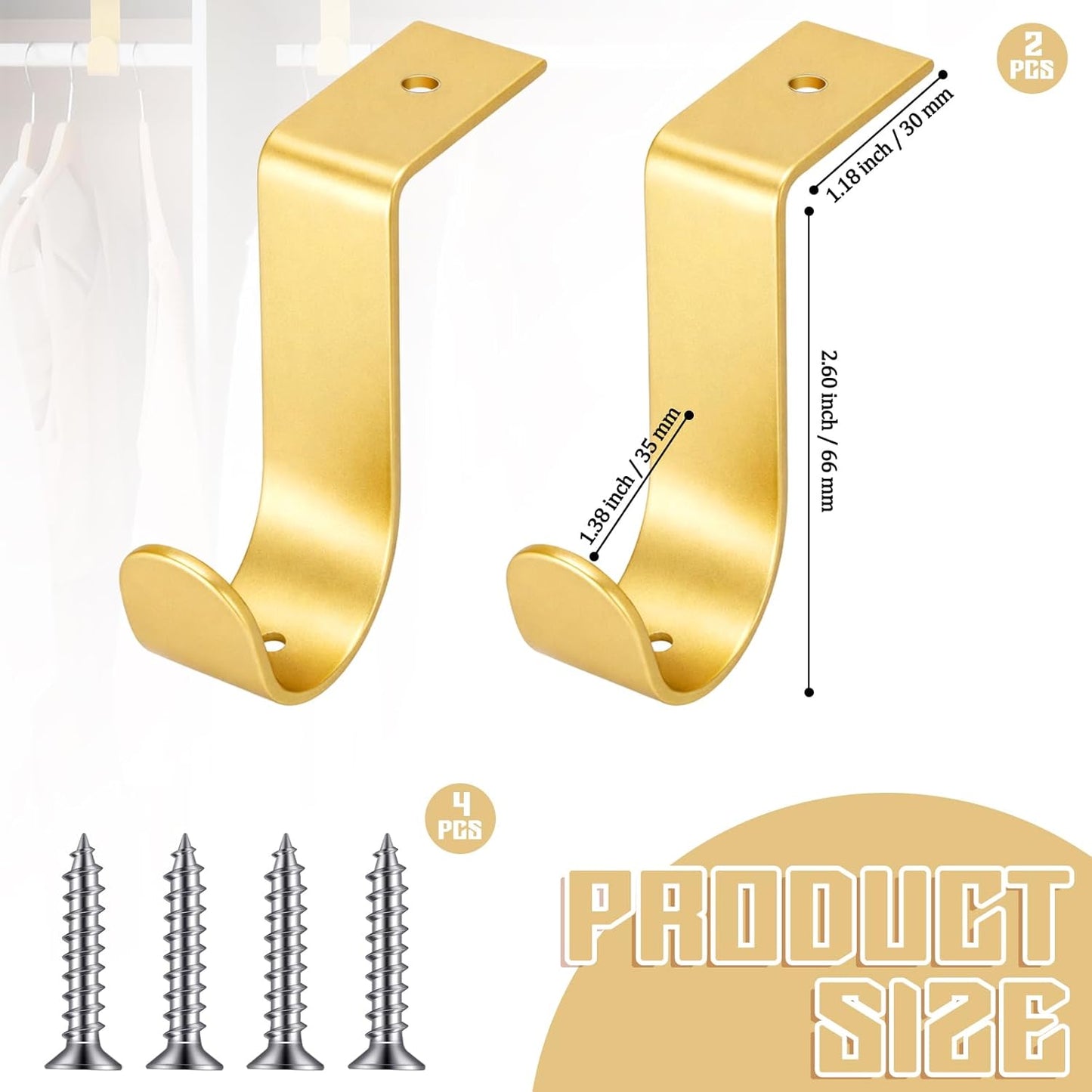 2 Soportes Metal Barra Armario 1.38pulg Pared Sala Dormitorio