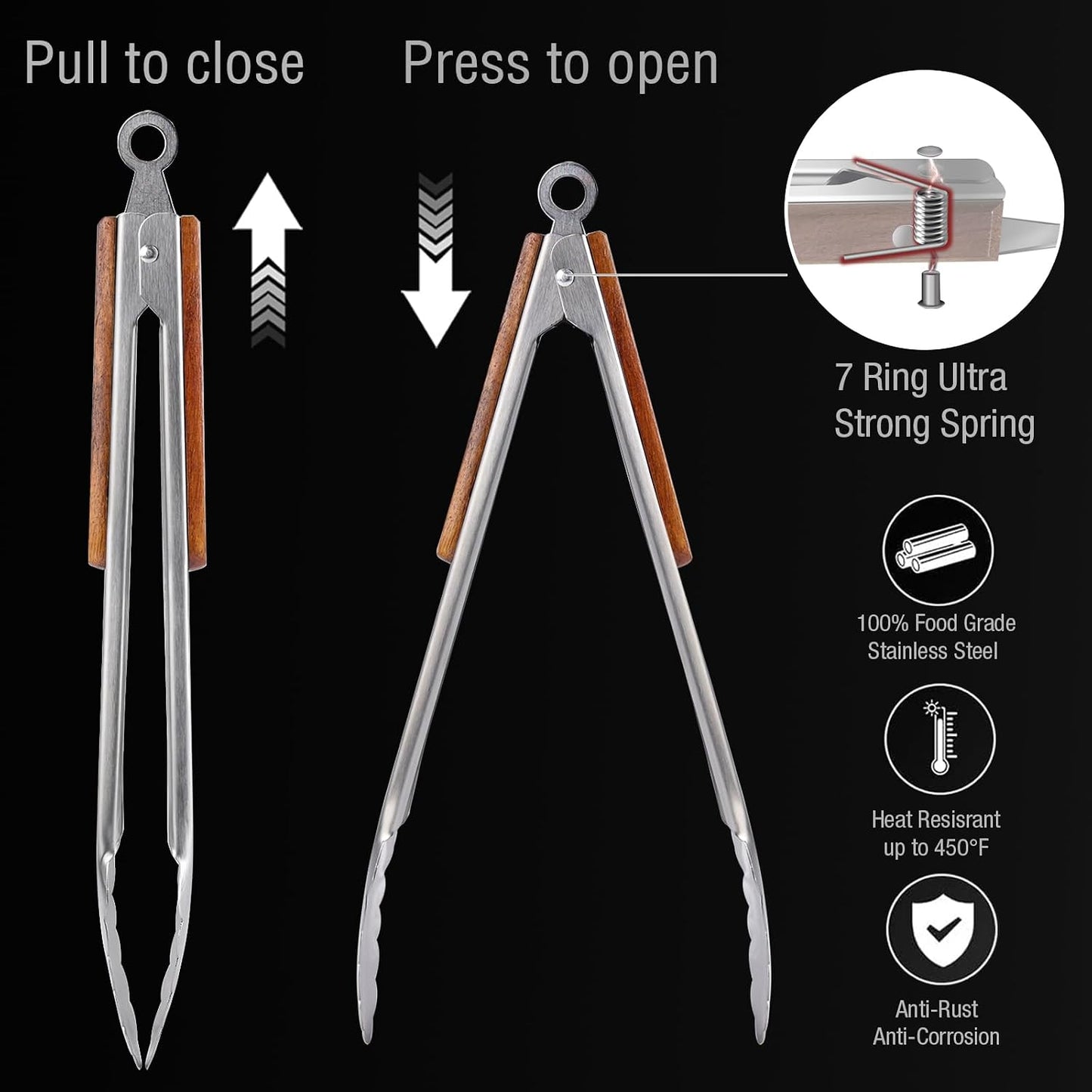 Juego 2 Pinzas Parrilla Acero Inox 16x12 Resistentes