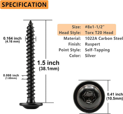 30 Pzas tornillos T20 autoatascantes madera negros