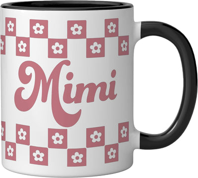 Taza cerámica Mimi Grandma para mujer retro groovy negra/blanca