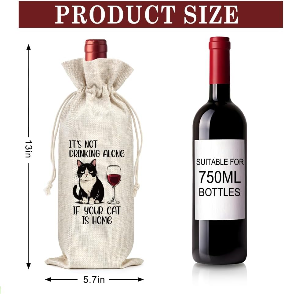 Bolsa de vino de lona con texto humorístico para gatos