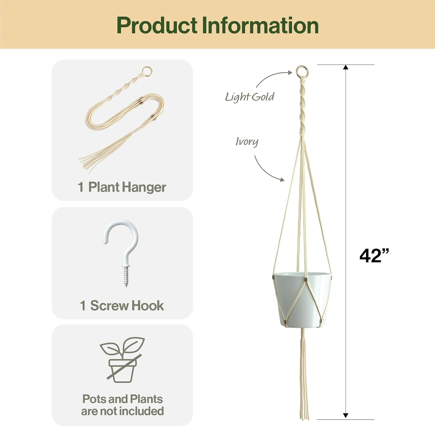 Colgador macramé cuerda poliéster 42pulg para macetas 10pulg