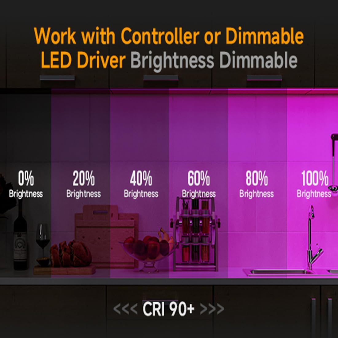 Tira luces LED COB USB 320 LED morado 3.28pies flexible