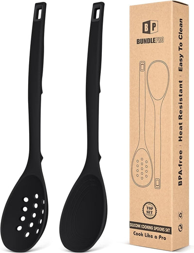 Paquete de 2 cucharas de cocina de silicona antiadherentes con marcas de medición