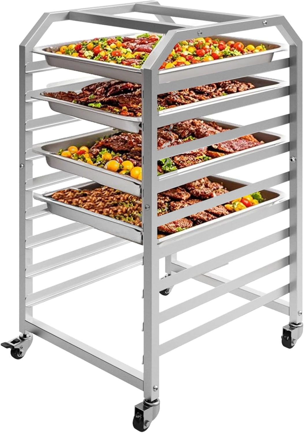 Estante pan 10 niveles aluminio 530lb capacidad ruedas freno