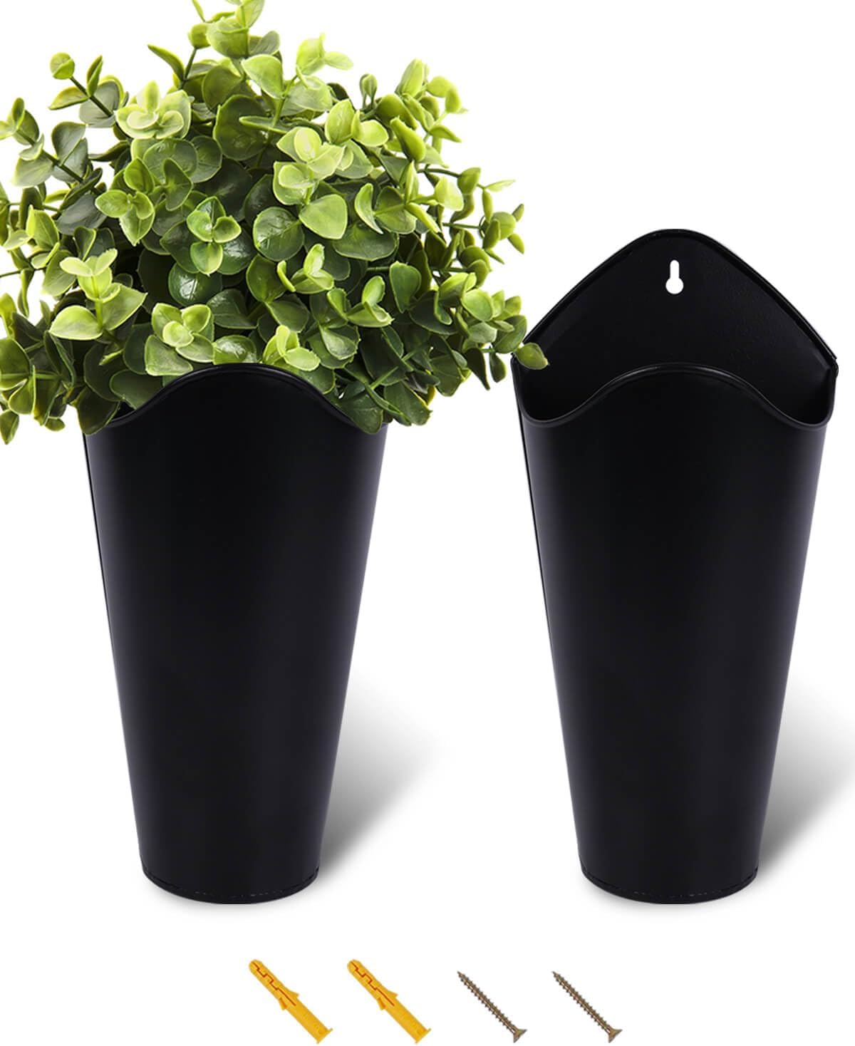 Macetas pared galvanizadas 12pulg 2 pack jarrones metal negro