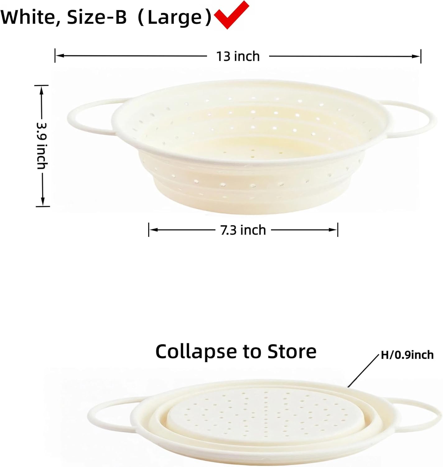 Colador de silicona plegable redondo con asas blanco