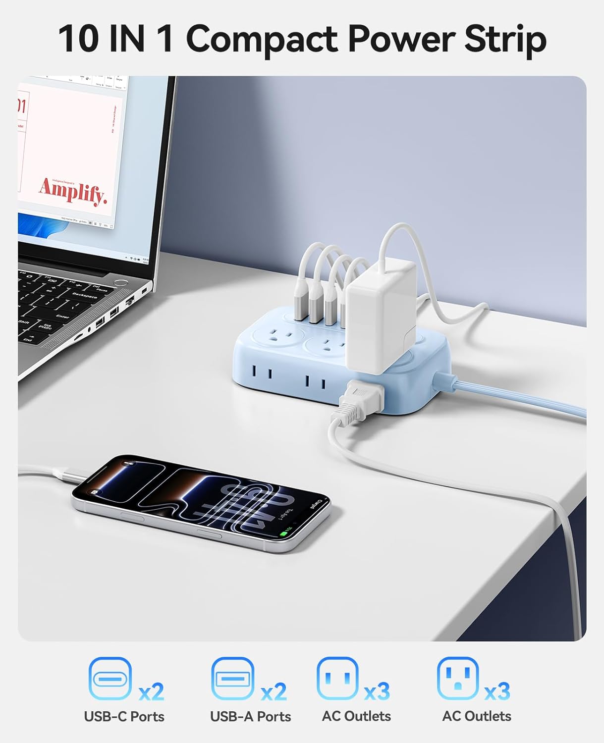 Regleta sobretensiones con 6 salidas CA y 4 puertos USB-C