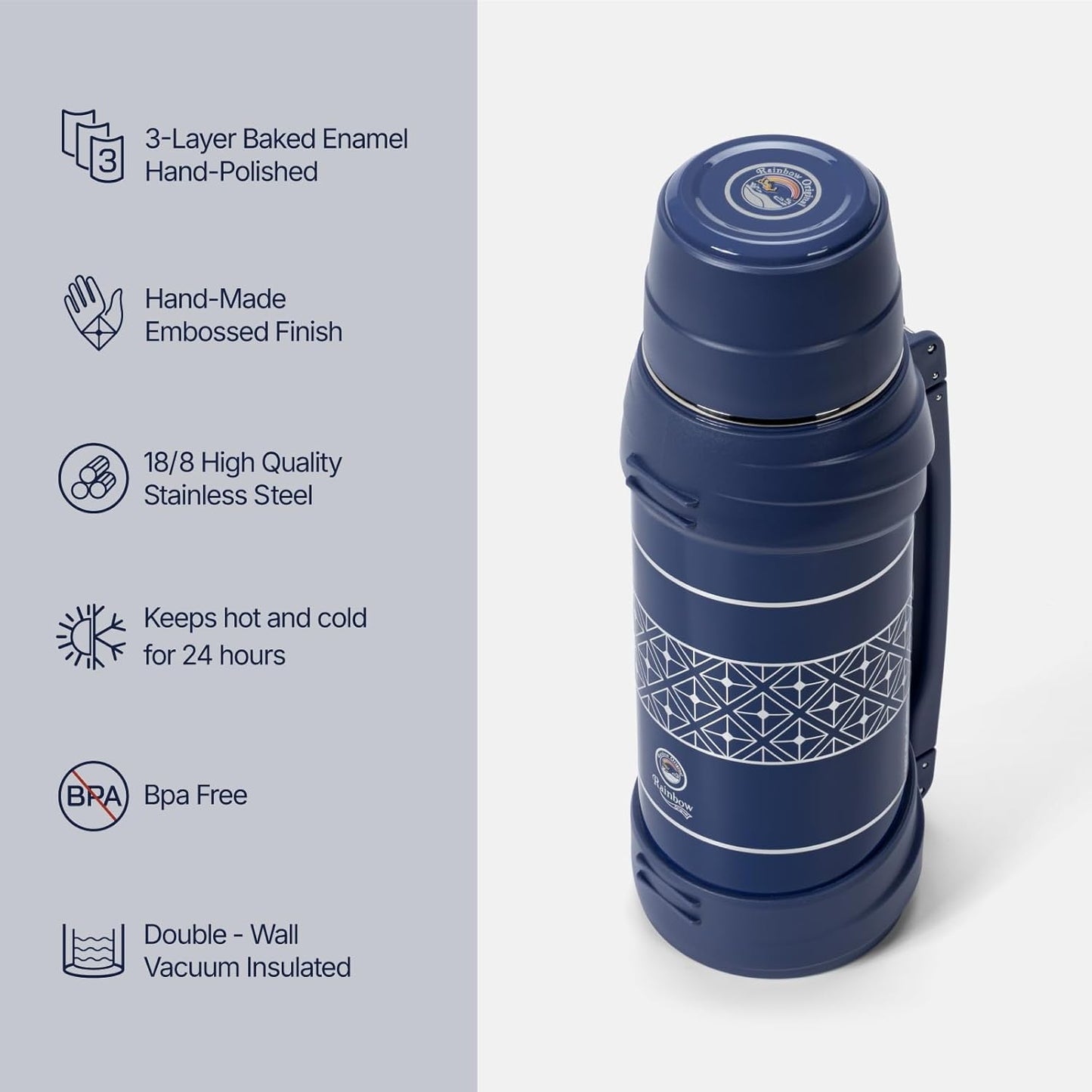 Vaso térmico acero inox 64oz con asa color azul