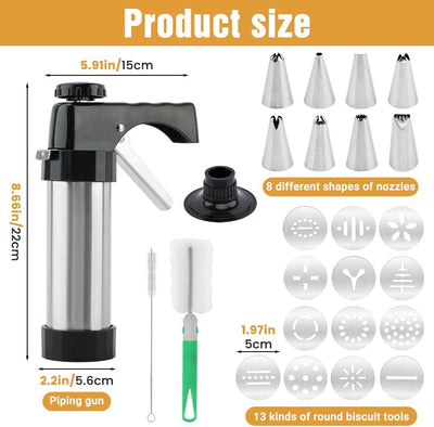 Kit prensa galletas acero inoxidable con 13 discos y 8 puntas para hornear y decorar pasteles