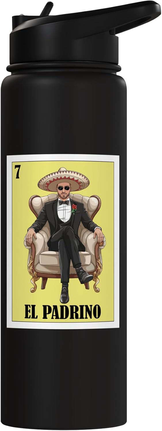 Botella de agua acero inoxidable para bautizo mexicano con diseño divertido