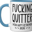 Taza cerámica para hombres y mujeres retirados Quitter 2026 azul/blanco