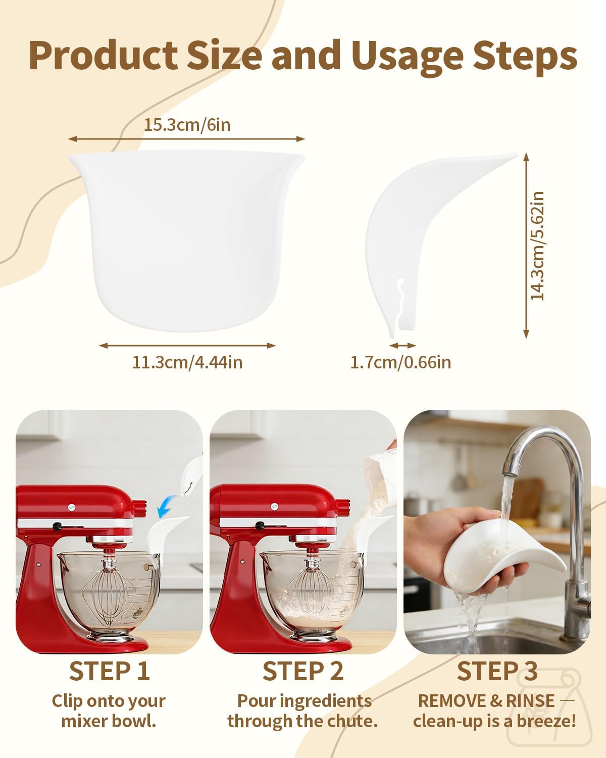 Funnel para KitchenAid con boquilla U universal sin goteras de silicona