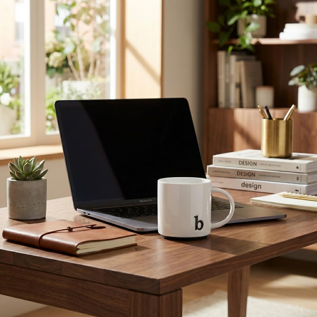 Taza de café personalizada con inicial en cerámica moderna