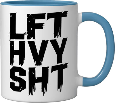 Taza de cerámica Heavy Lifter con peso máximo en azul y blanco