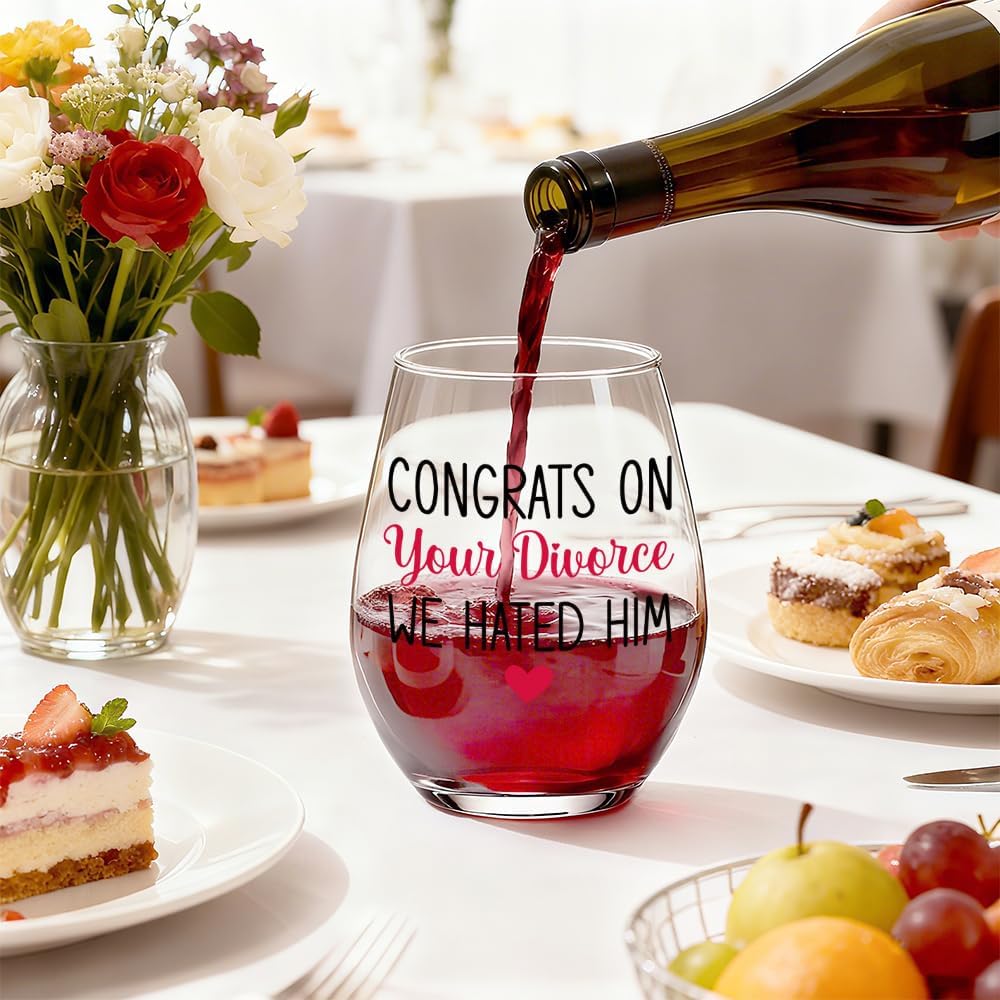 Copa de vino sin tallo para mujer, regalo de divorcio citas divertidas