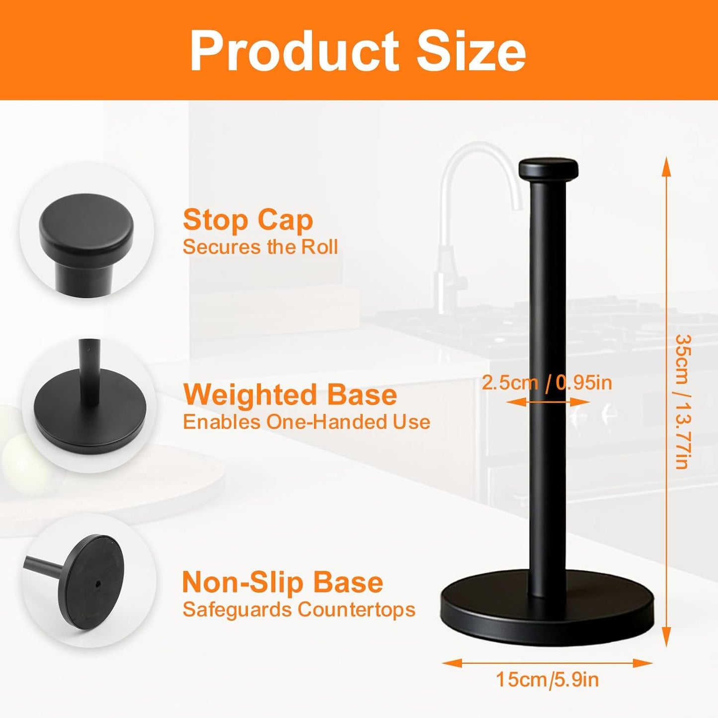 Soporte para rollo de papel de pie con base de acero inoxidable