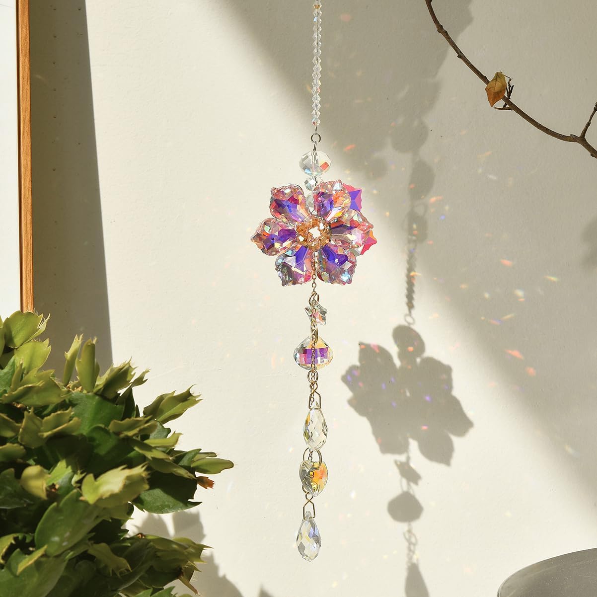 Atrapasoles cristal colgante decoración ventana rosa