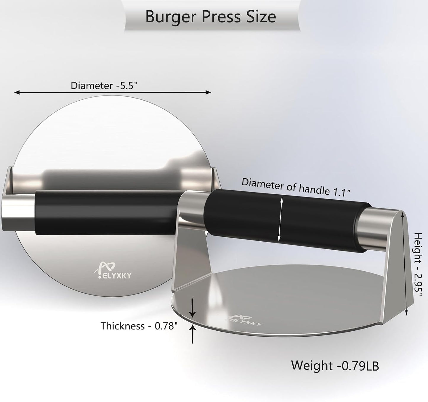 Prensa hamburguesas 5.5pulg acero inox 304 mango comodo
